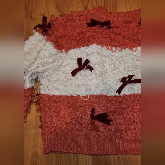 Mighty Fine Pink White Cute Cardigan Sweater with Bows || Medium GUC - Picture 2 of 12